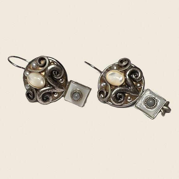 Michal Golan Filigree Silver MOP Earrings pre-owned excellent - Picture 1 of 4